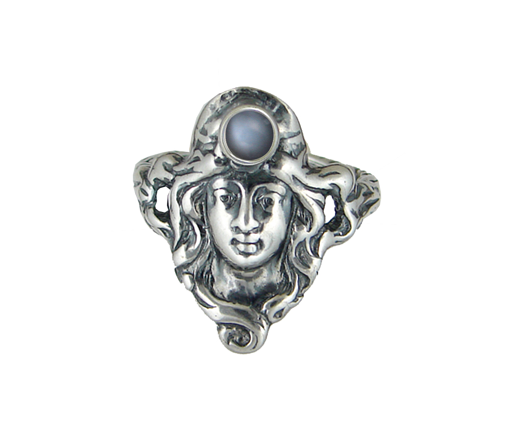 Sterling Silver Garden Woman Maiden Ring With Grey Moonstone Size 6 Sterling Silver Garden Woman Maiden Ring With Grey Moonstone Size 6